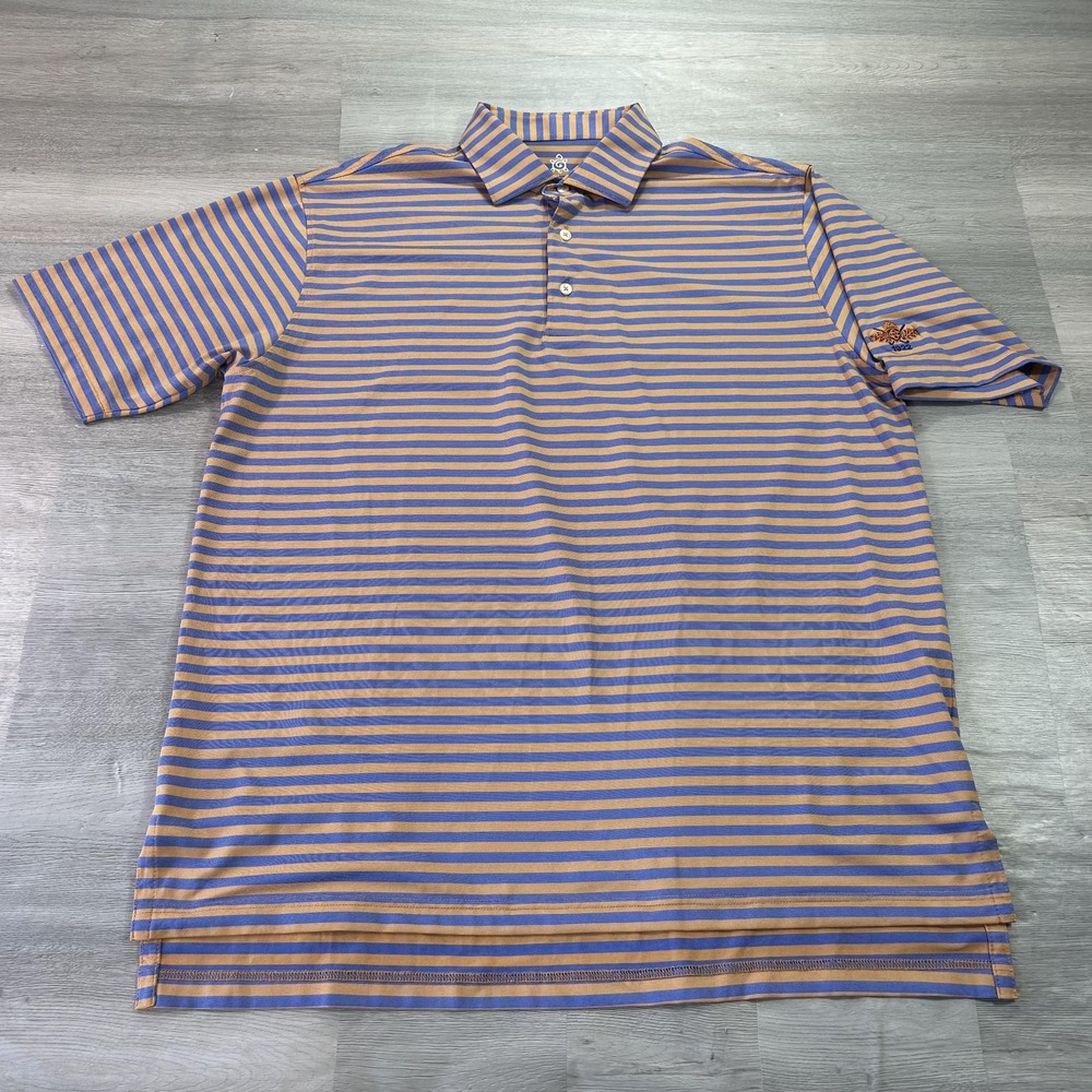Turtleson Polo Shirt Mens Large Blue Stripe Golf Tour Performance Stretch Jersey